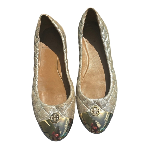 Tory Burch Women's Kaitlin Quilted Metallic Ballet Flats Size  9.5M Gold - Picture 1 of 15